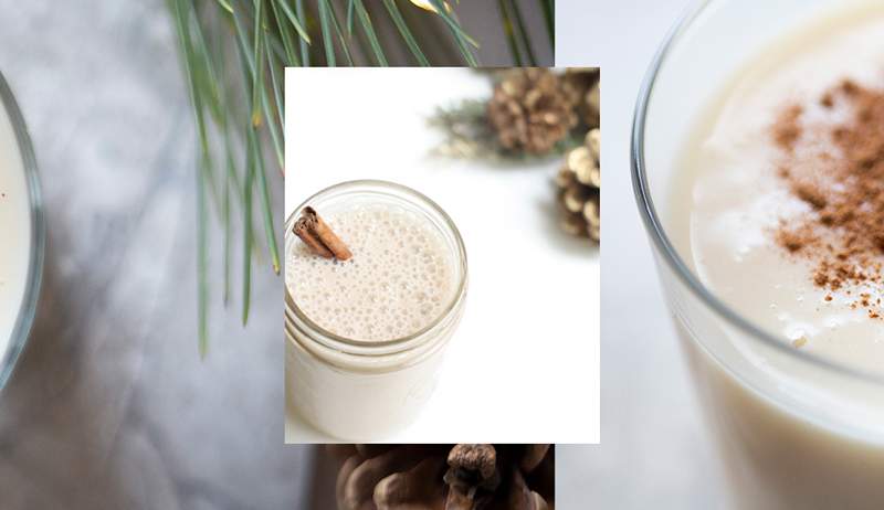 Smoothie eggnog vegan ini rendah gula tetapi diisi dengan rasa liburan