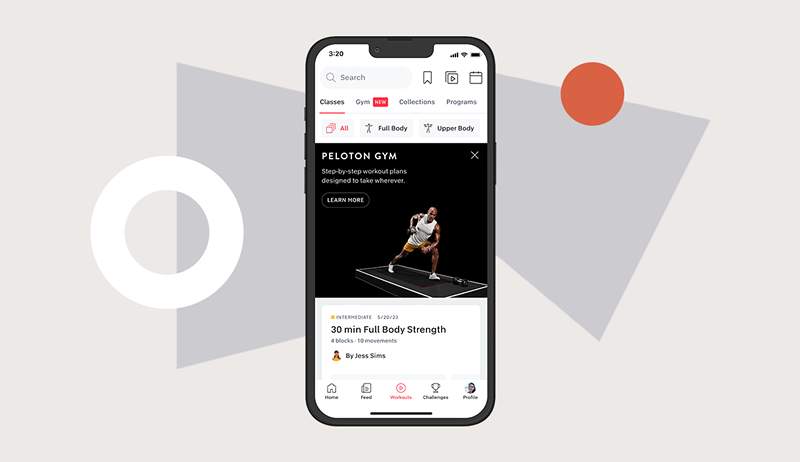 A Peloton está lançando uma versão gratuita de seu aplicativo, com exercícios de força passo a passo que você pode fazer na academia