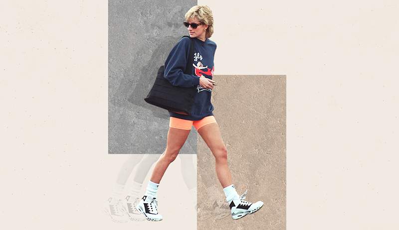 Os melhores tênis para vestir com o seu suéter e shorts de bicicleta combinam-se como 'Princess Diana Uniform' temporada